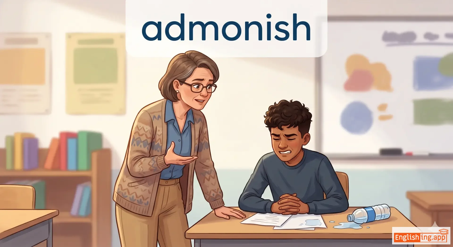 admonish definition card — visual illustration of the meaning