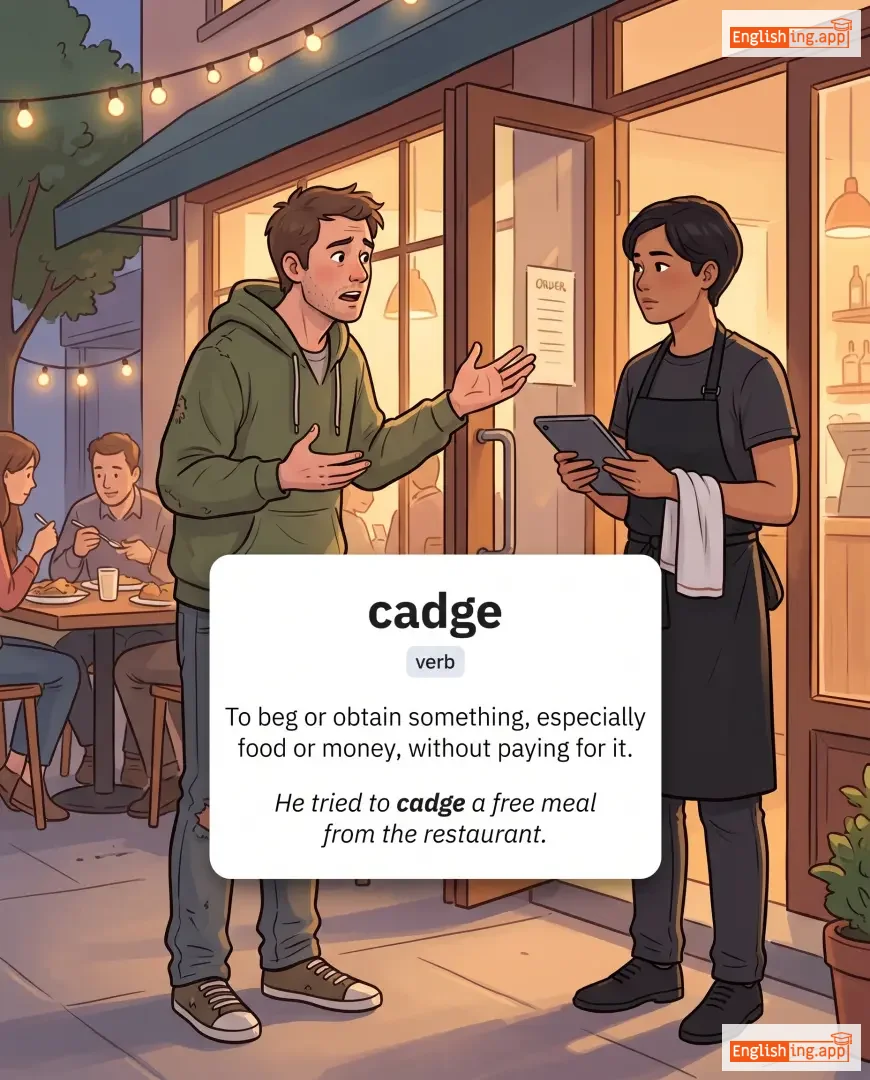 cadge definition card — visual illustration of the meaning