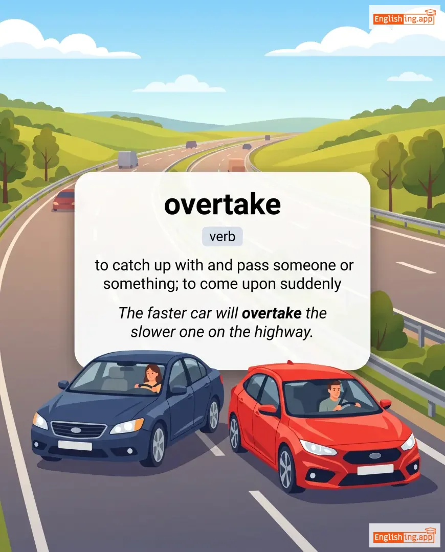 overtake definition card — visual illustration of the meaning