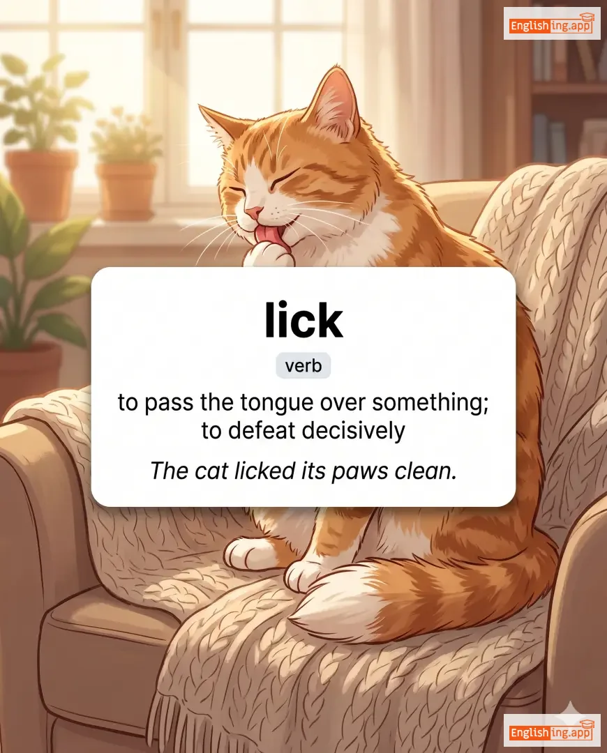 lick definition card — visual illustration of the meaning