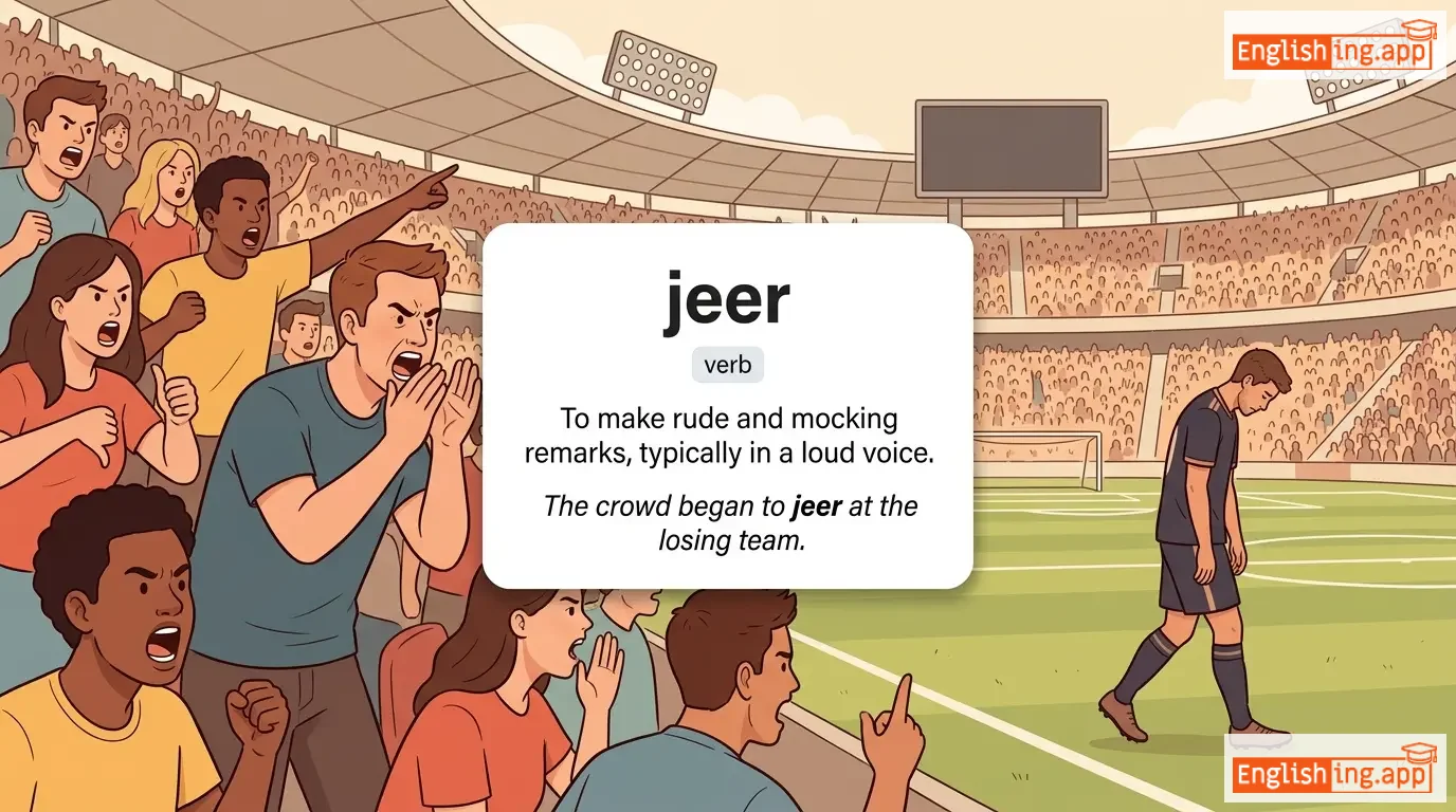 jeer definition card — visual illustration of the meaning