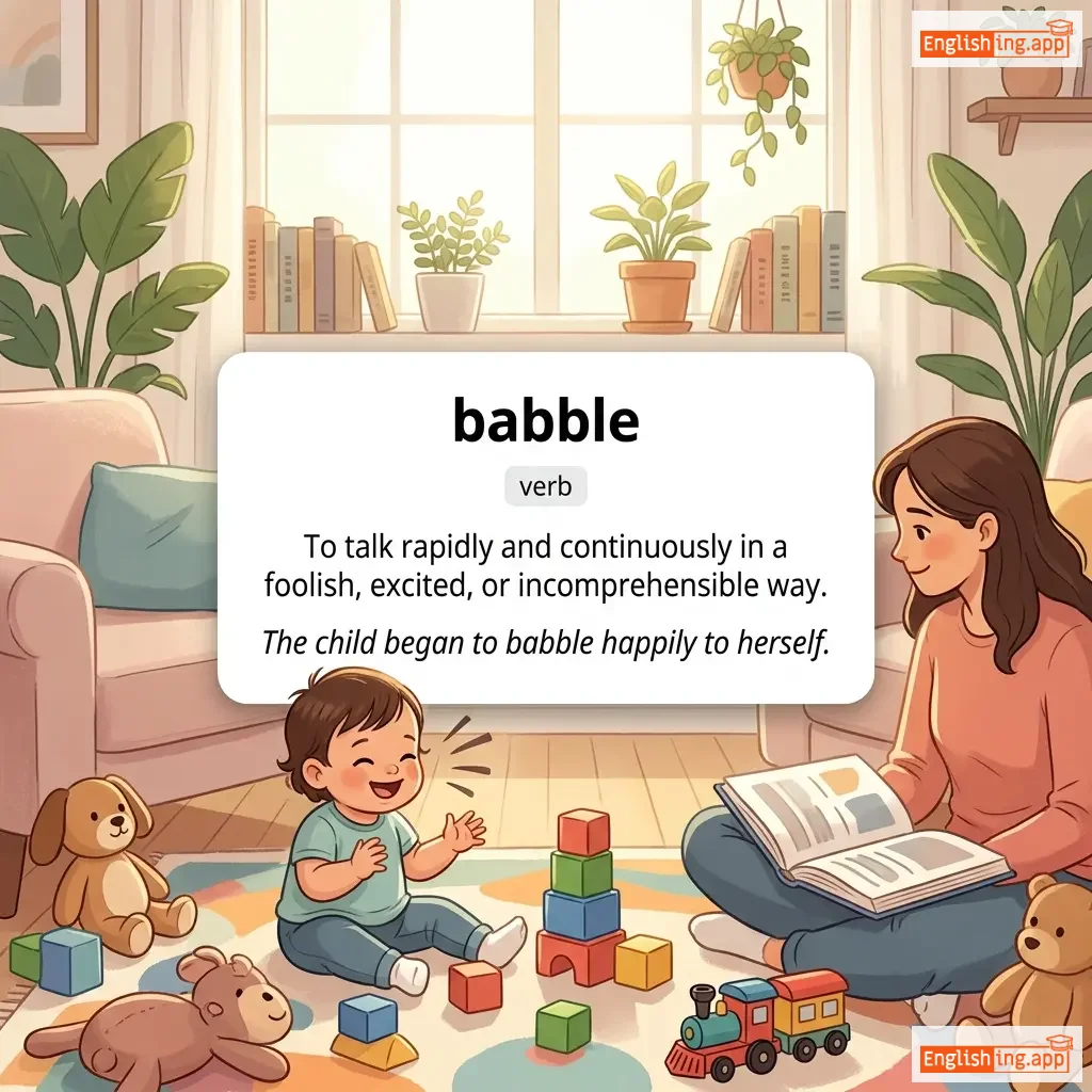 babble definition card — visual illustration of the meaning