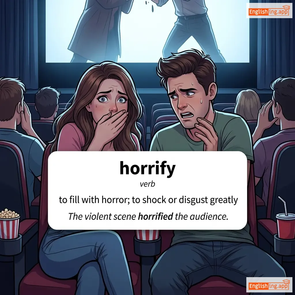 horrify definition card — visual illustration of the meaning