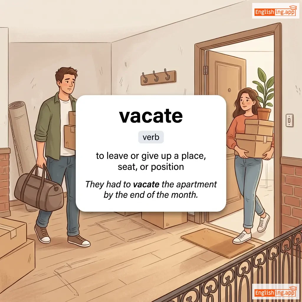vacate definition card — visual illustration of the meaning