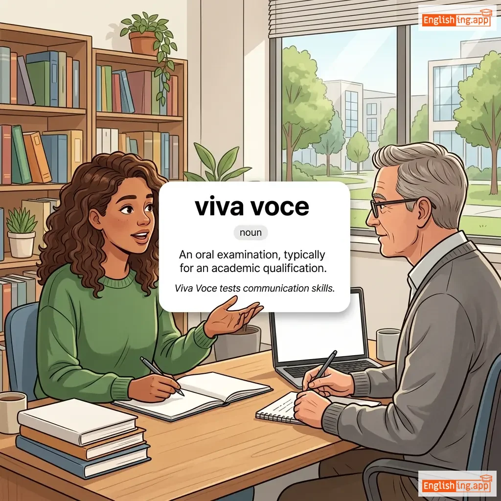viva voce definition card — visual illustration of the meaning