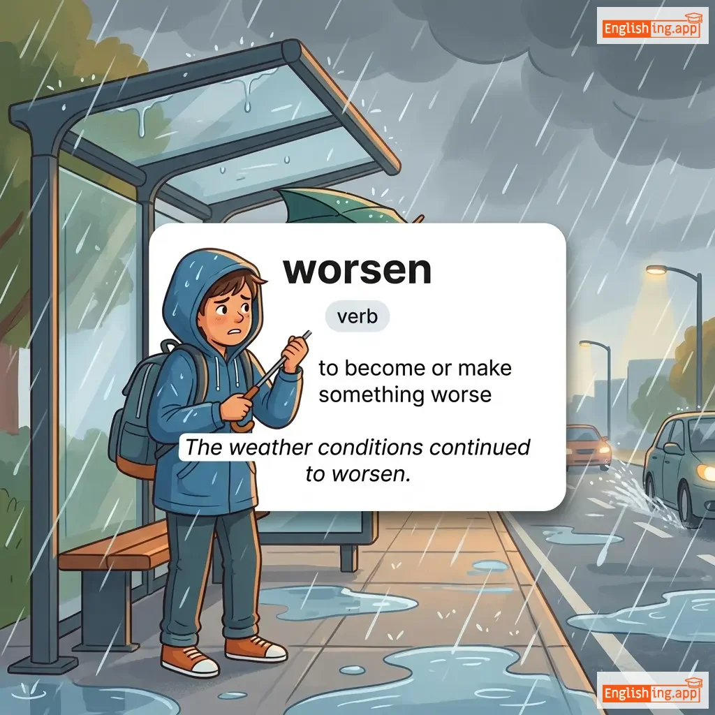 worsen definition card — visual illustration of the meaning