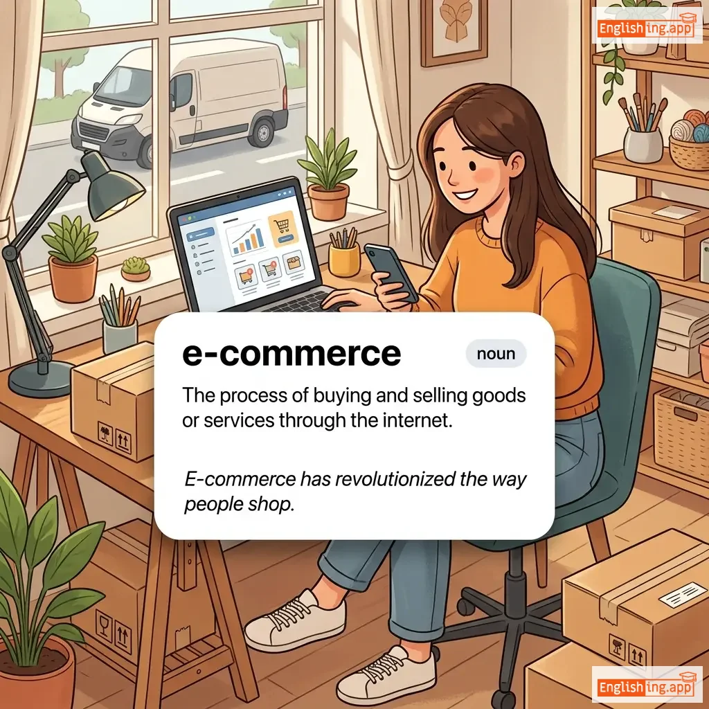 e-commerce definition card — visual illustration of the meaning