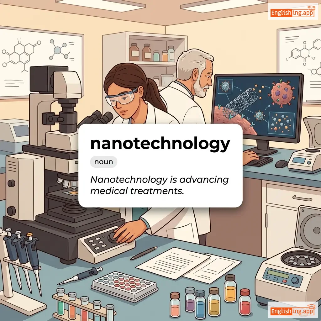 nanotechnology definition card — visual illustration of the meaning