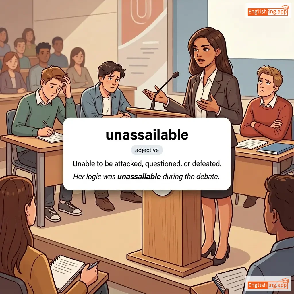 unassailable definition card — visual illustration of the meaning