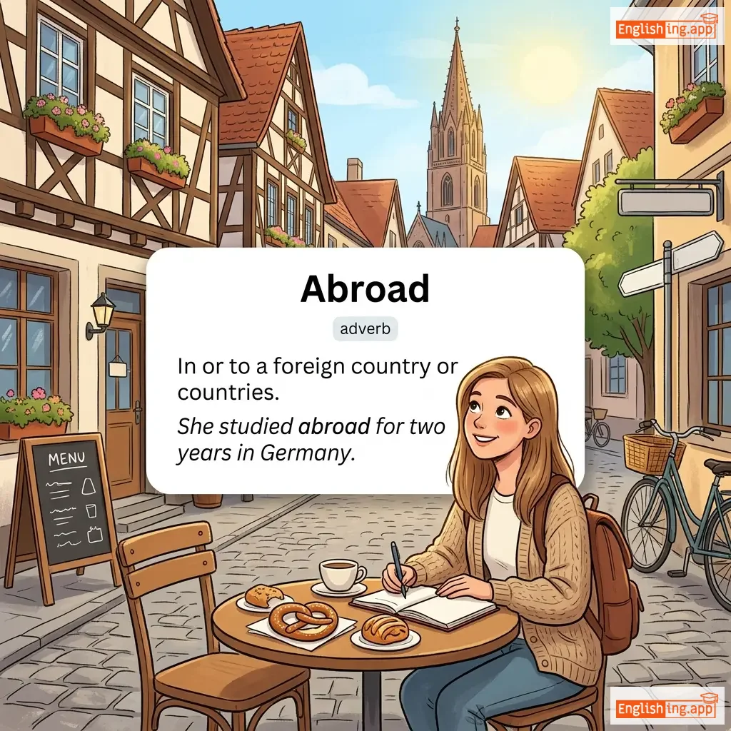 Abroad definition card — visual illustration of the meaning