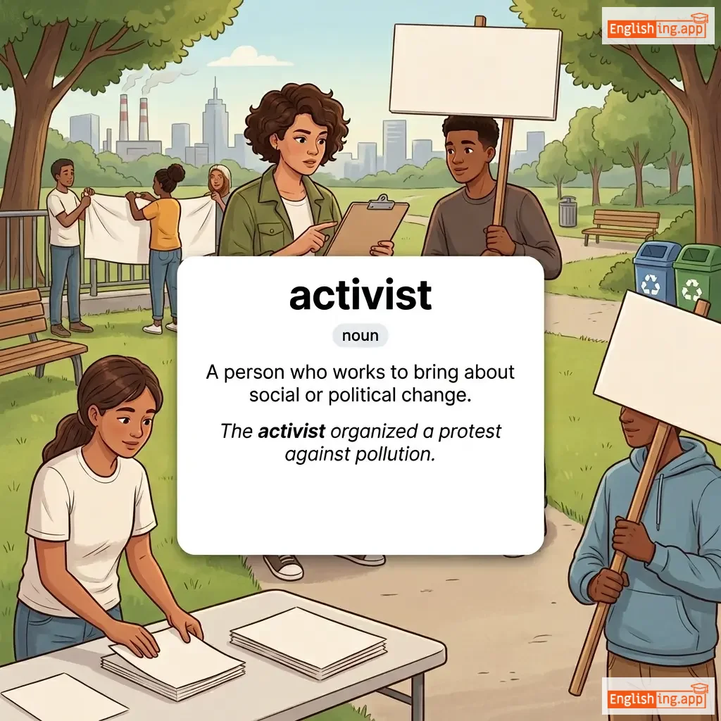 activist definition card — visual illustration of the meaning