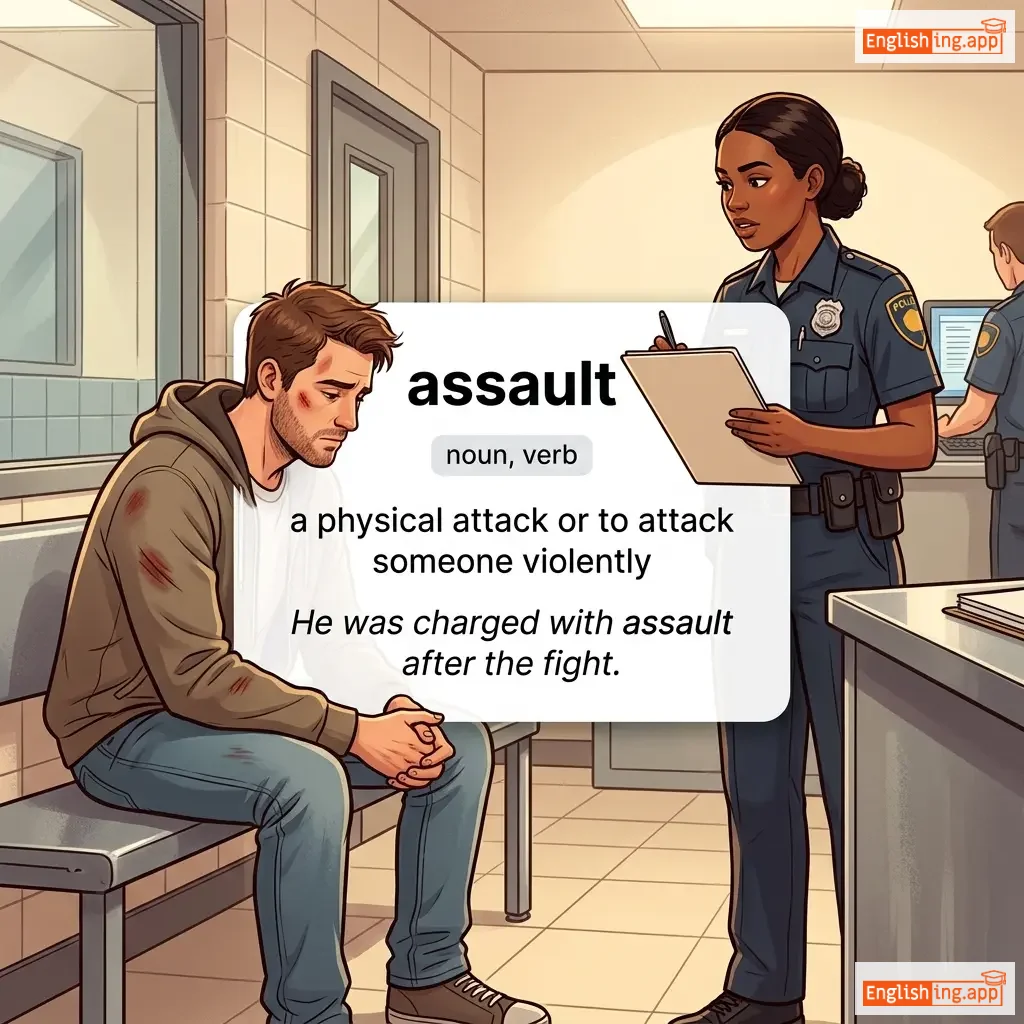 assault definition card — visual illustration of the meaning