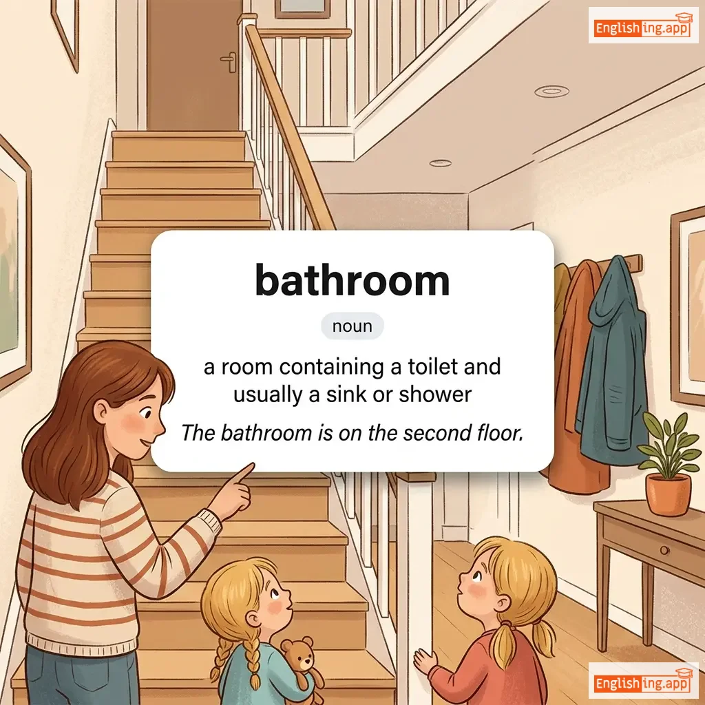 bathroom definition card — visual illustration of the meaning