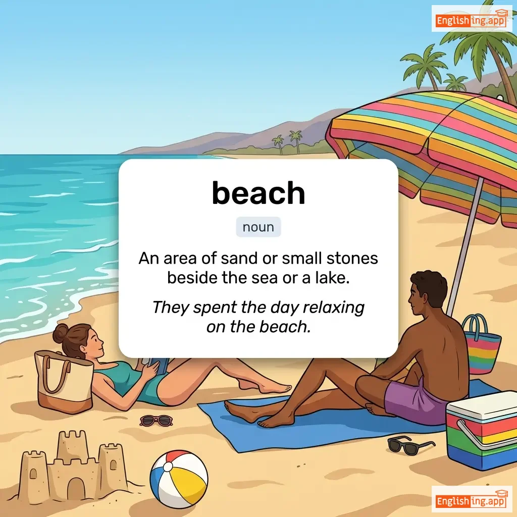 beach definition card — visual illustration of the meaning