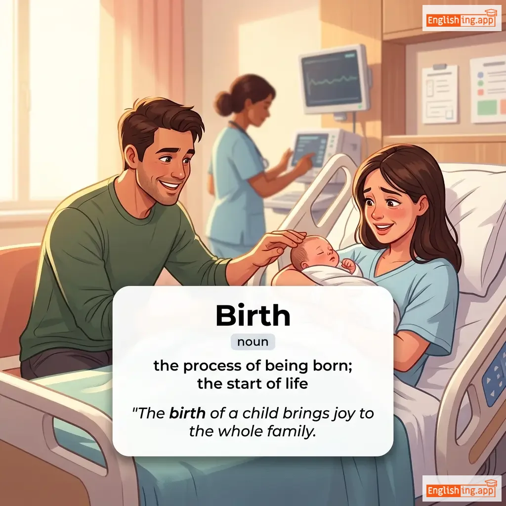 Birth definition card — visual illustration of the meaning
