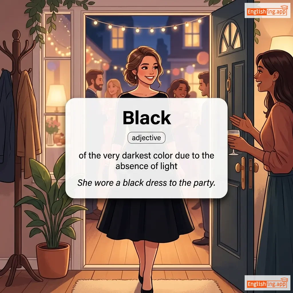 Black definition card — visual illustration of the meaning