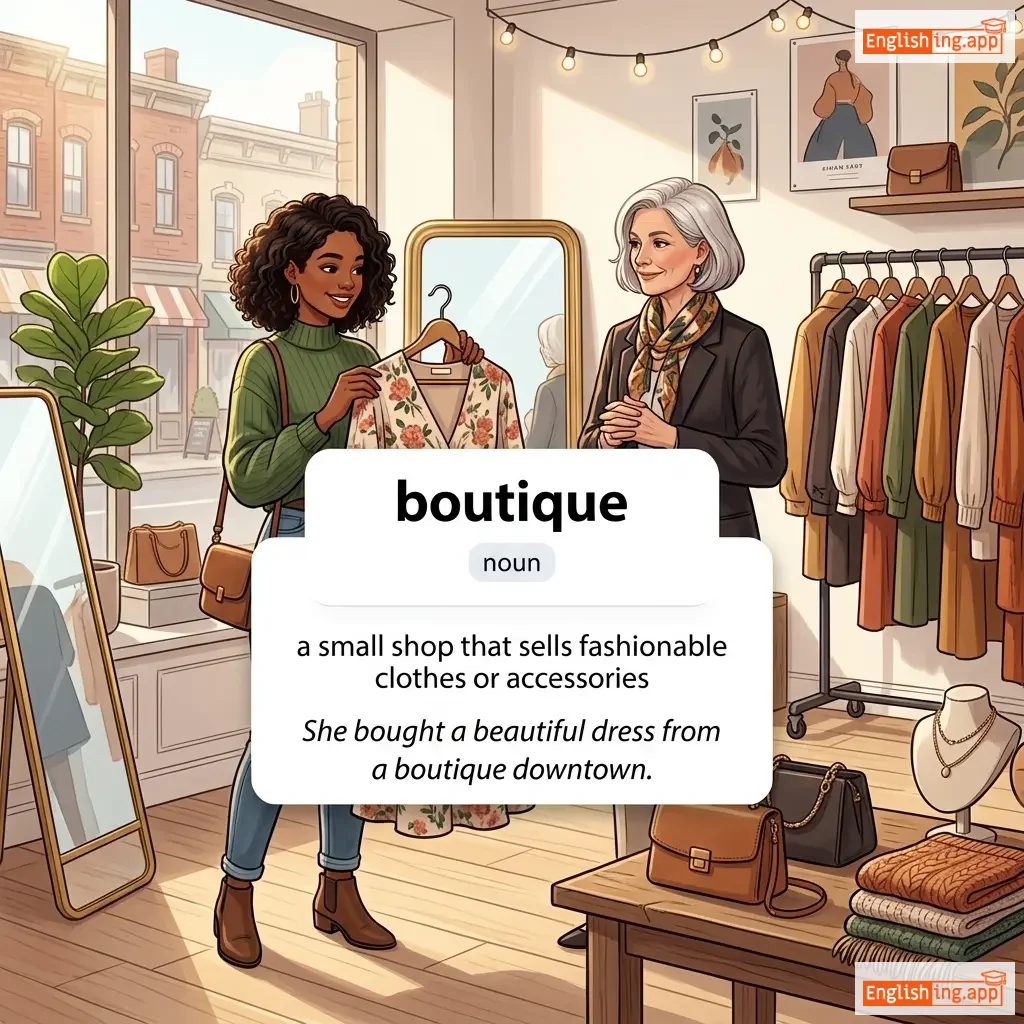 boutique definition card — visual illustration of the meaning