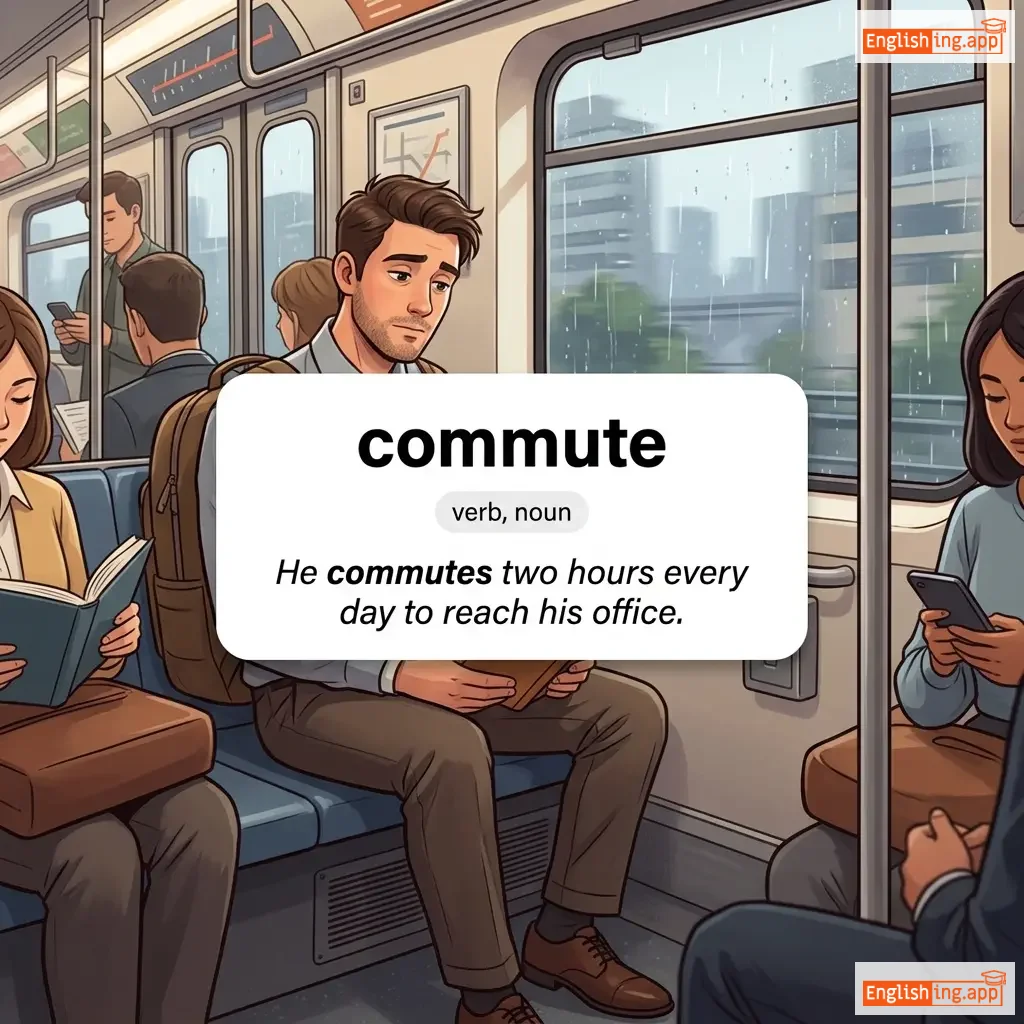commute definition card — visual illustration of the meaning