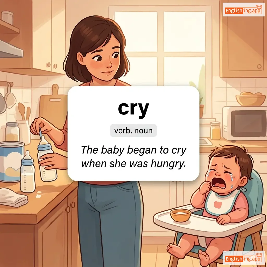cry definition card — visual illustration of the meaning