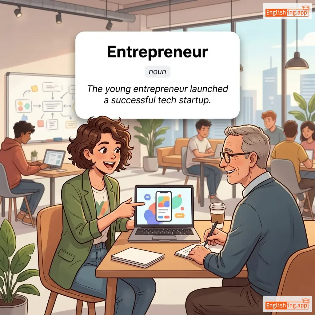 Entrepreneur definition card — visual illustration of the meaning