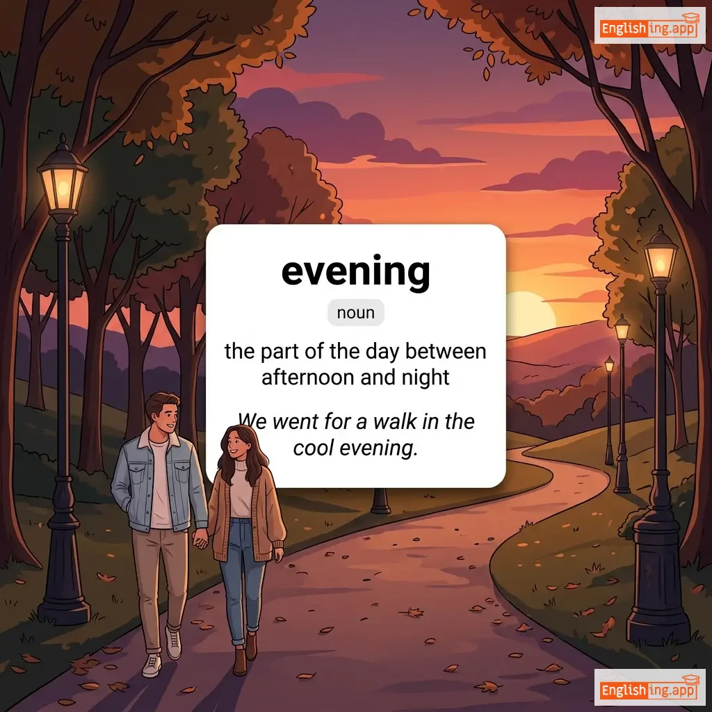 evening definition card — visual illustration of the meaning