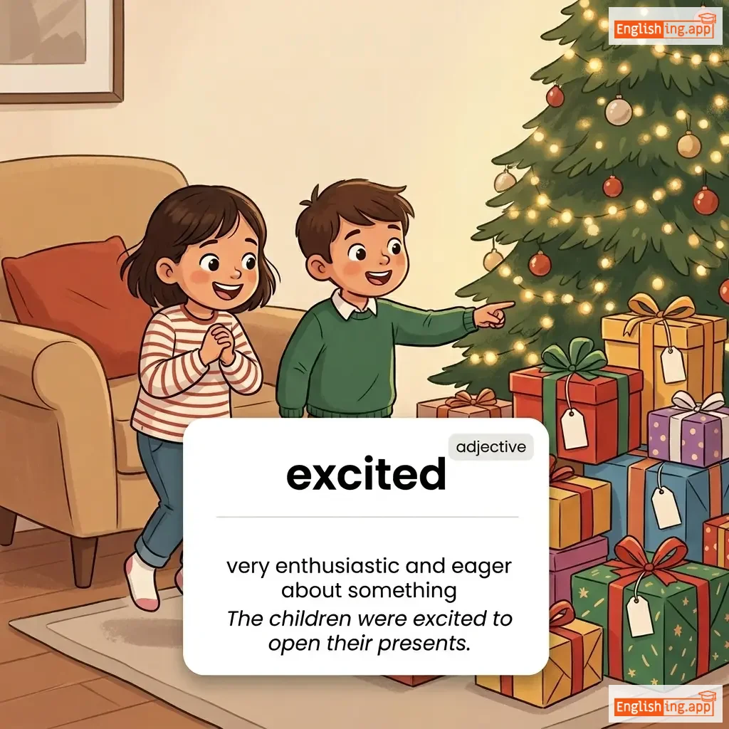 excited definition card — visual illustration of the meaning