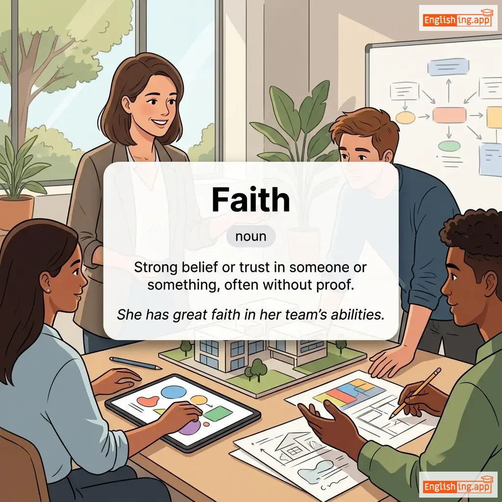 Faith definition card — visual illustration of the meaning