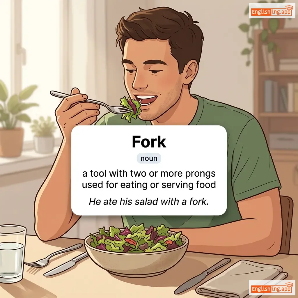 Fork definition card — visual illustration of the meaning