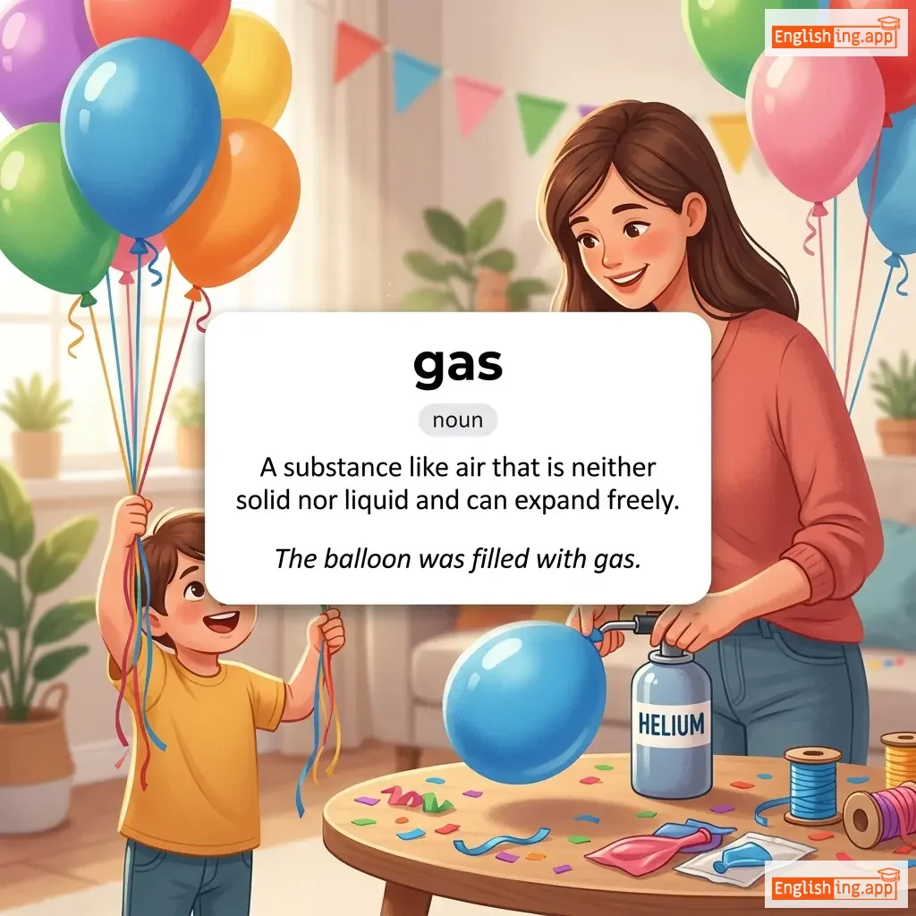 gas definition card — visual illustration of the meaning