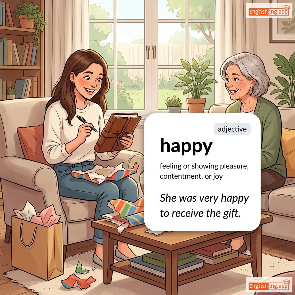 happy definition card — visual illustration of the meaning