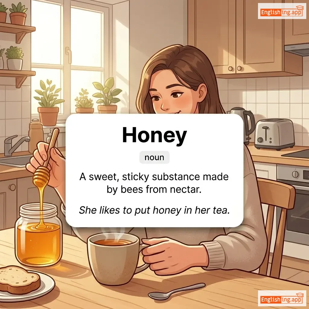Honey definition card — visual illustration of the meaning