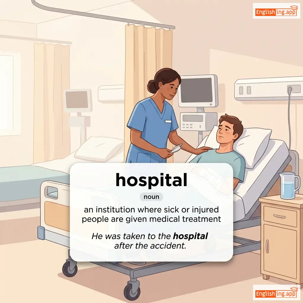 hospital definition card — visual illustration of the meaning