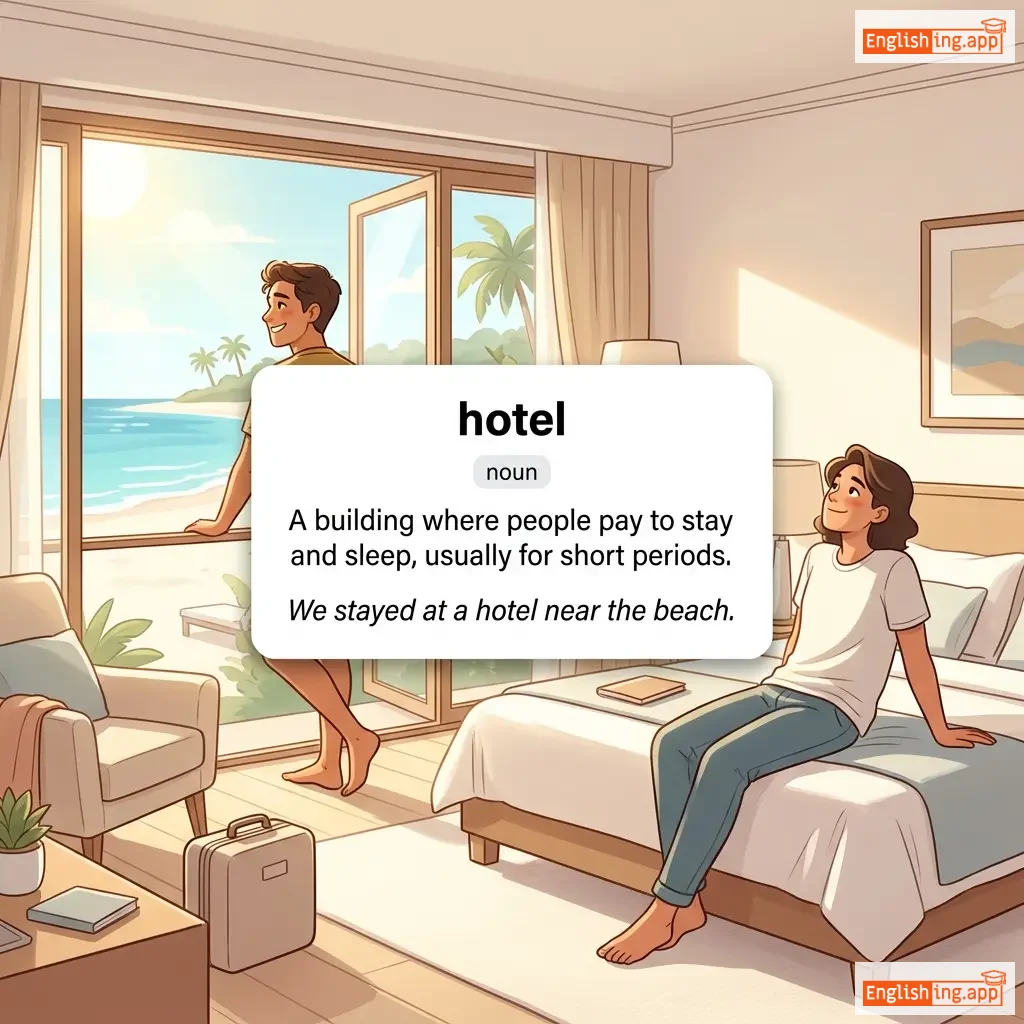 hotel definition card — visual illustration of the meaning