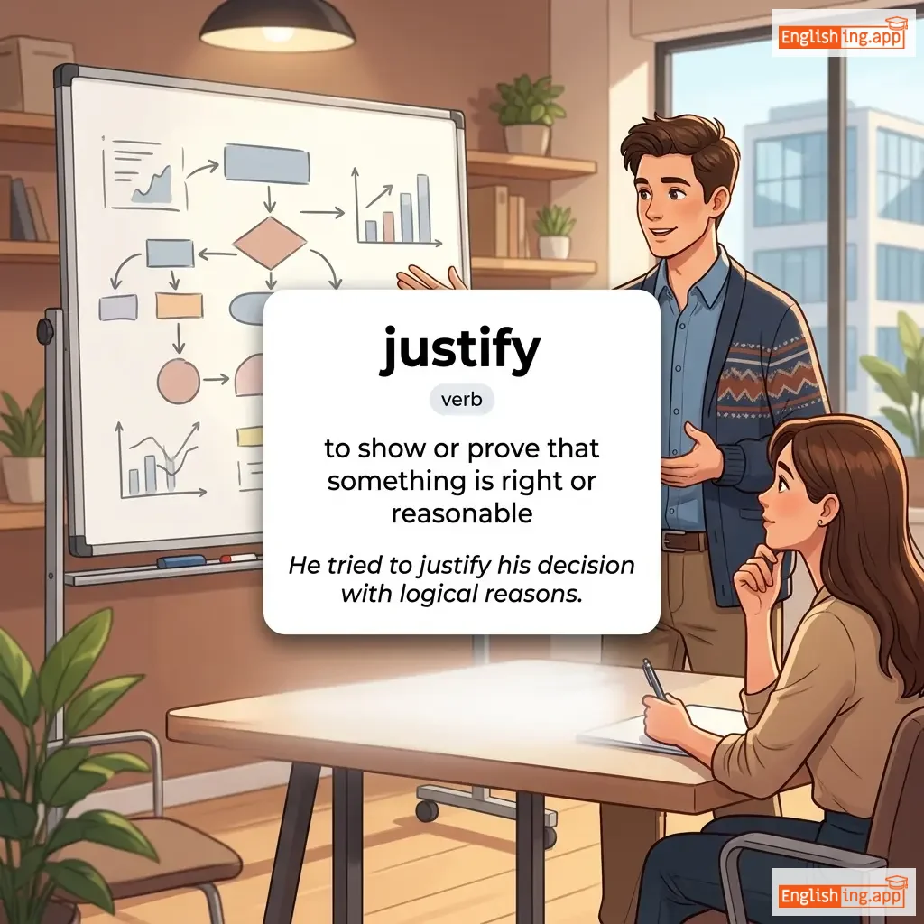justify definition card — visual illustration of the meaning
