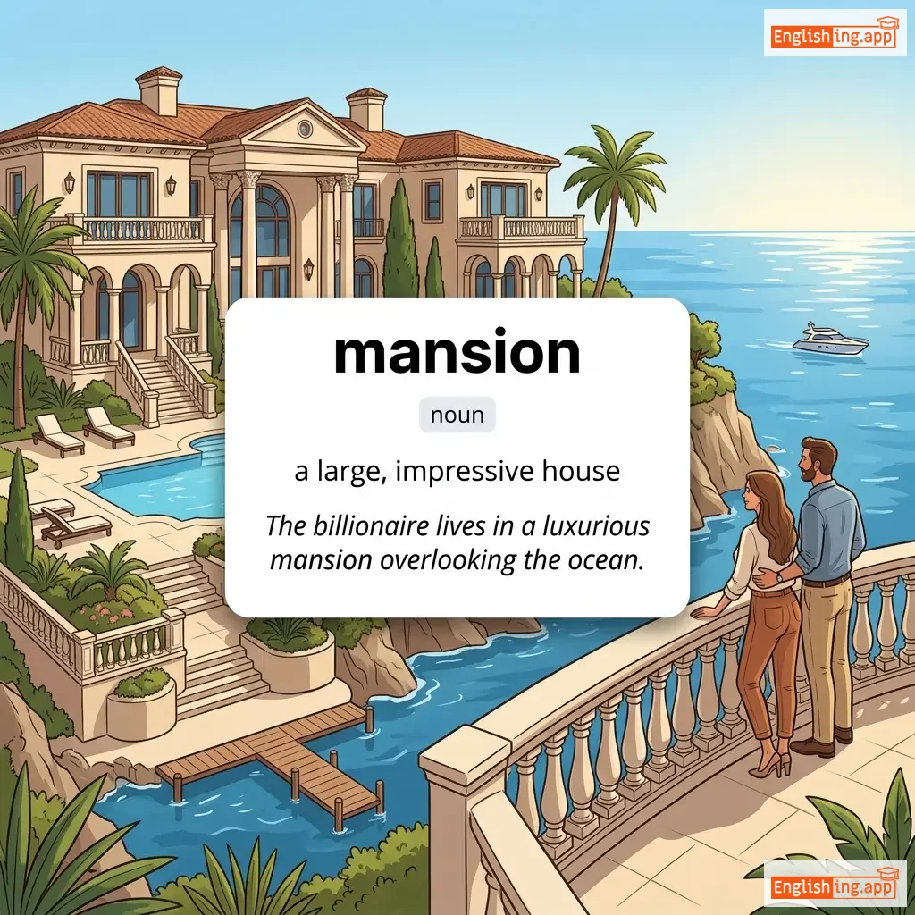 mansion definition card — visual illustration of the meaning