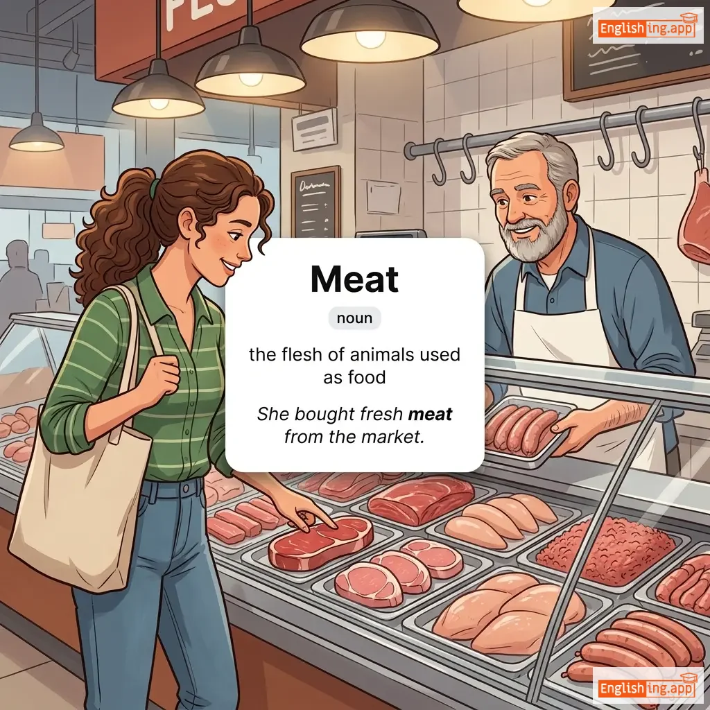 Meat definition card — visual illustration of the meaning