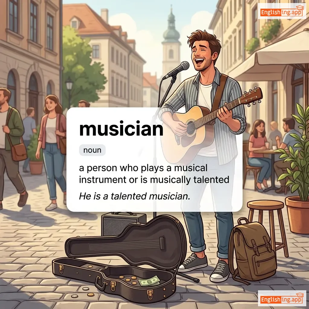 musician definition card — visual illustration of the meaning