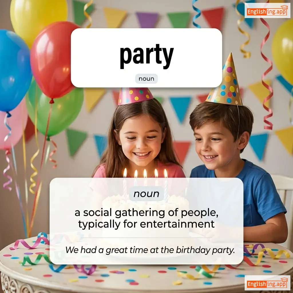 party definition card — visual illustration of the meaning