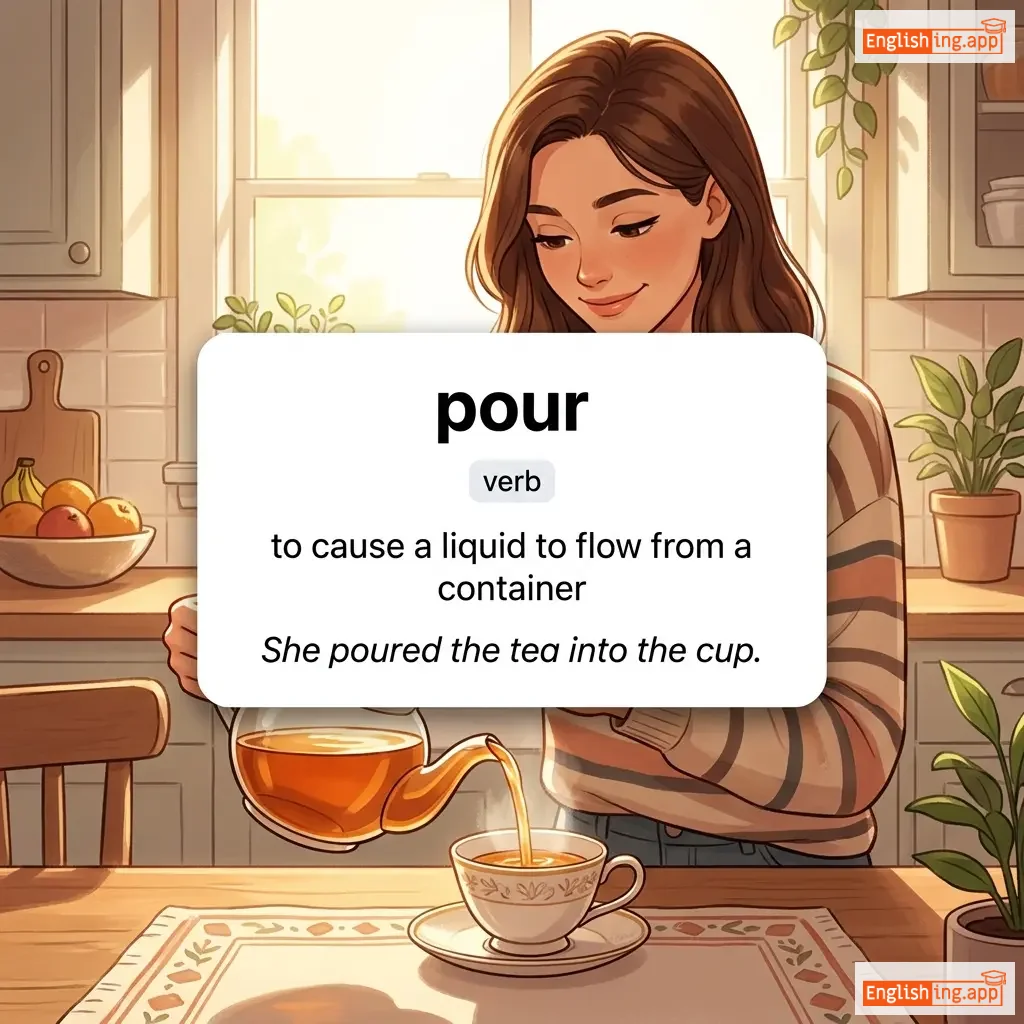 pour definition card — visual illustration of the meaning