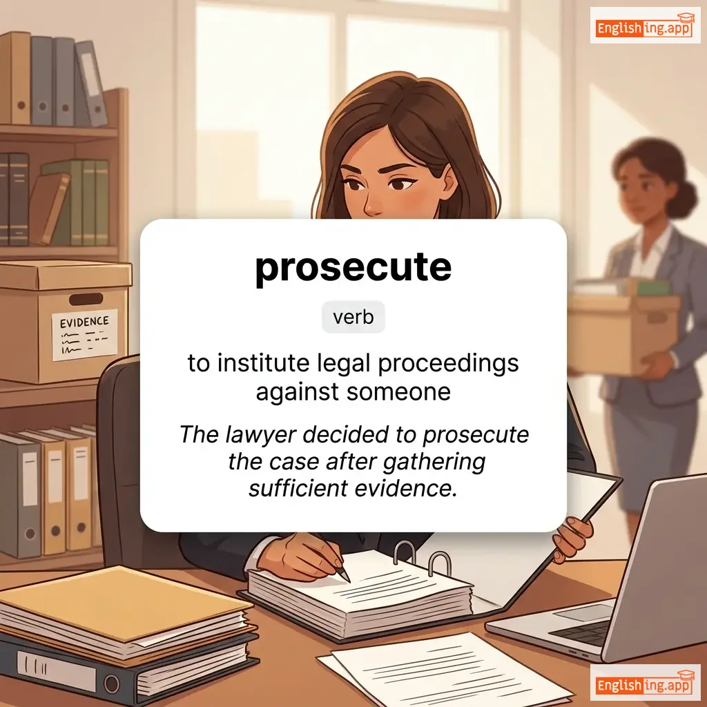 prosecute definition card — visual illustration of the meaning