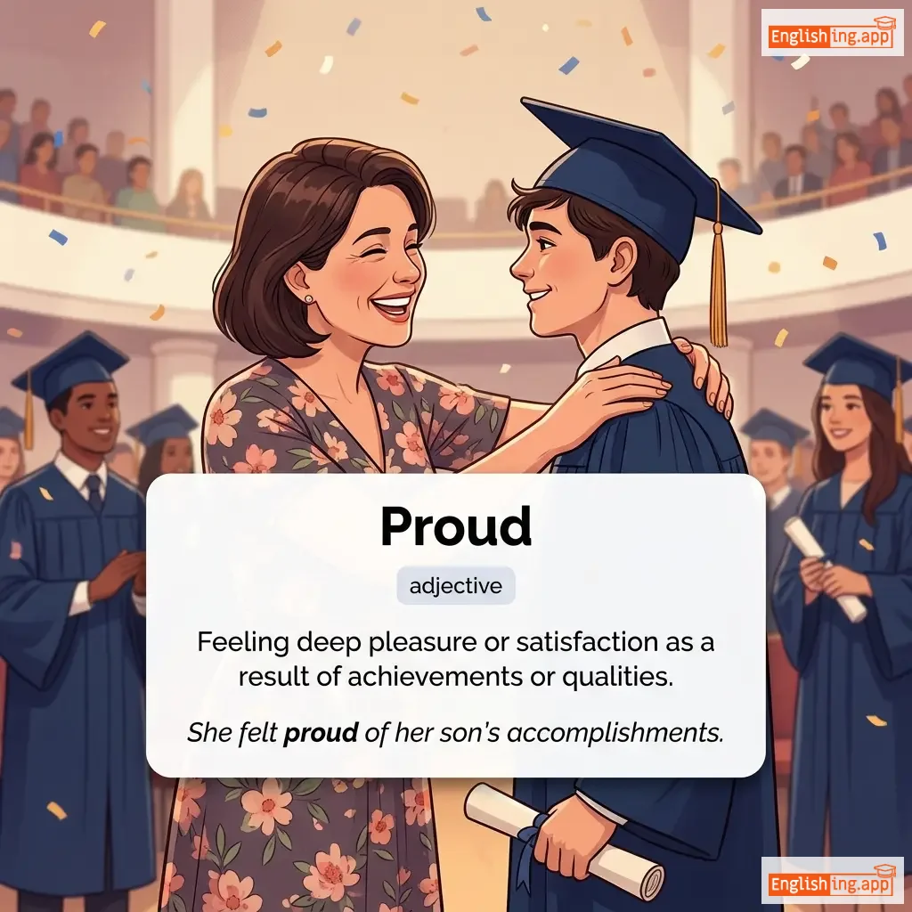 Proud definition card — visual illustration of the meaning