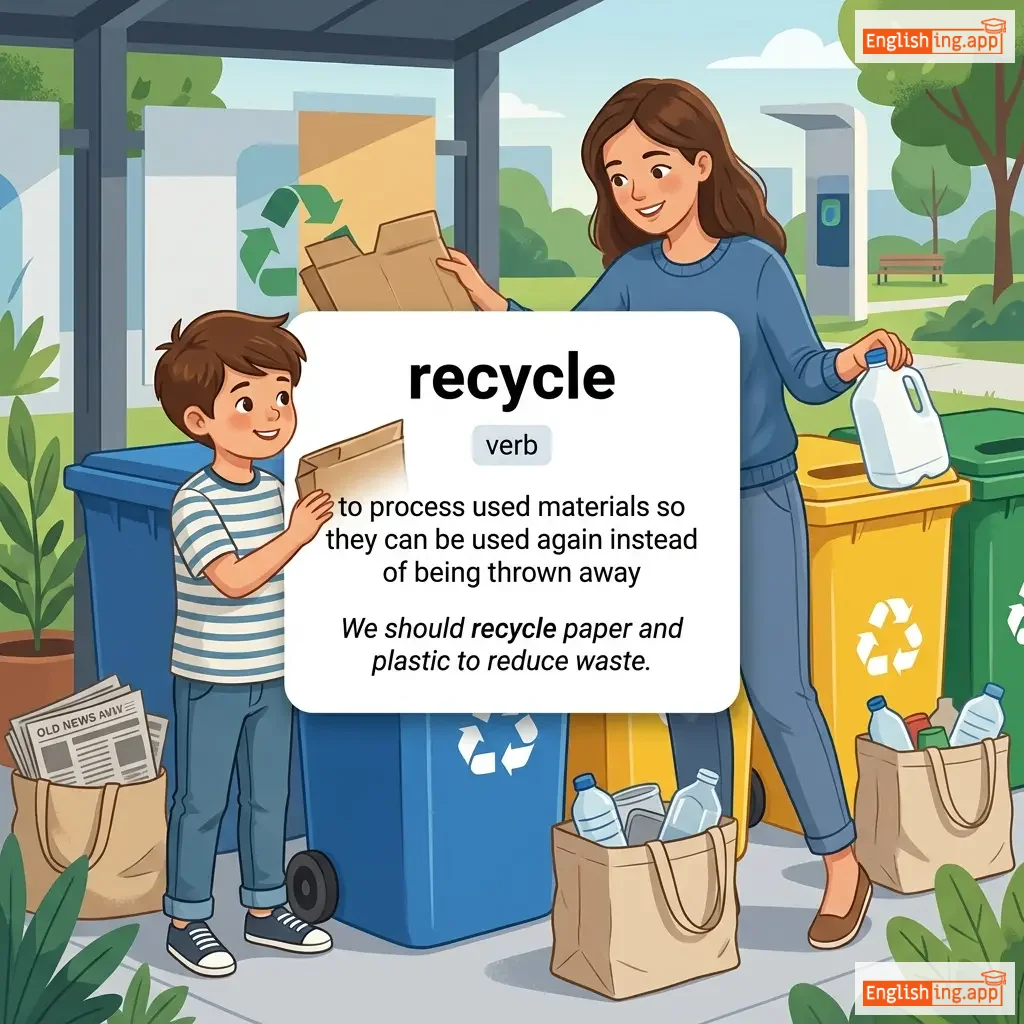 recycle definition card — visual illustration of the meaning