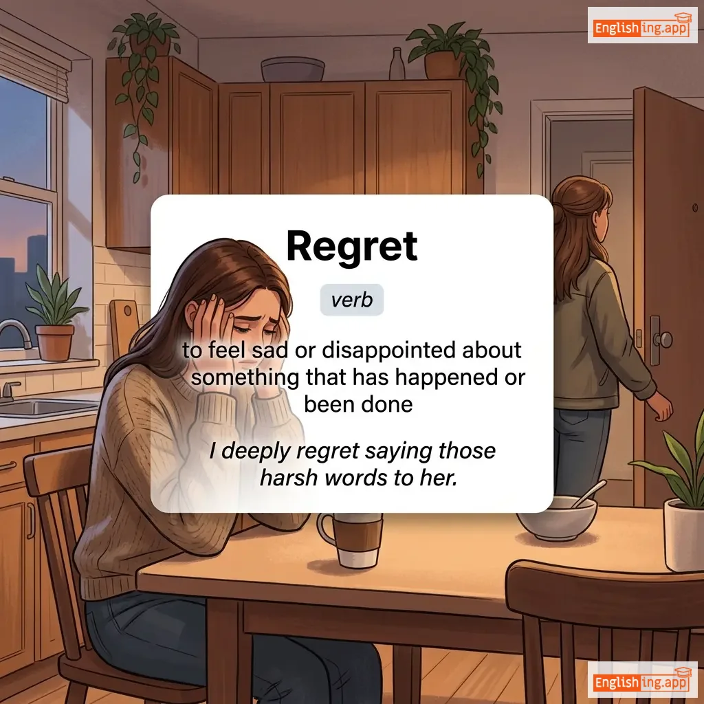 Regret definition card — visual illustration of the meaning
