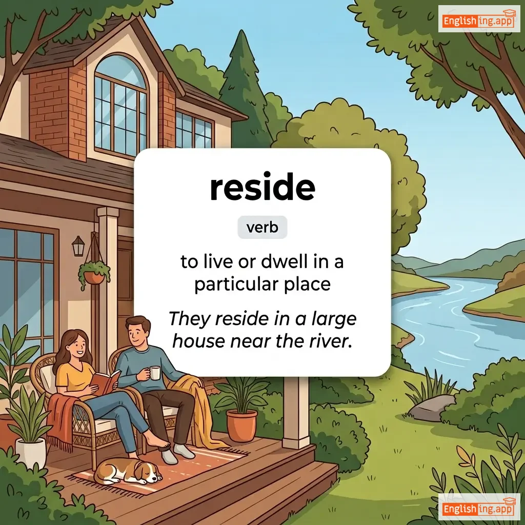 reside definition card — visual illustration of the meaning