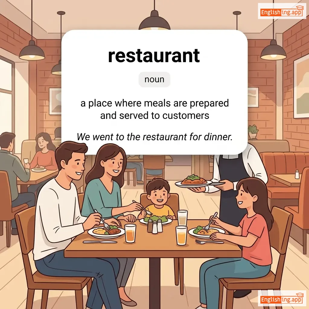 restaurant definition card — visual illustration of the meaning