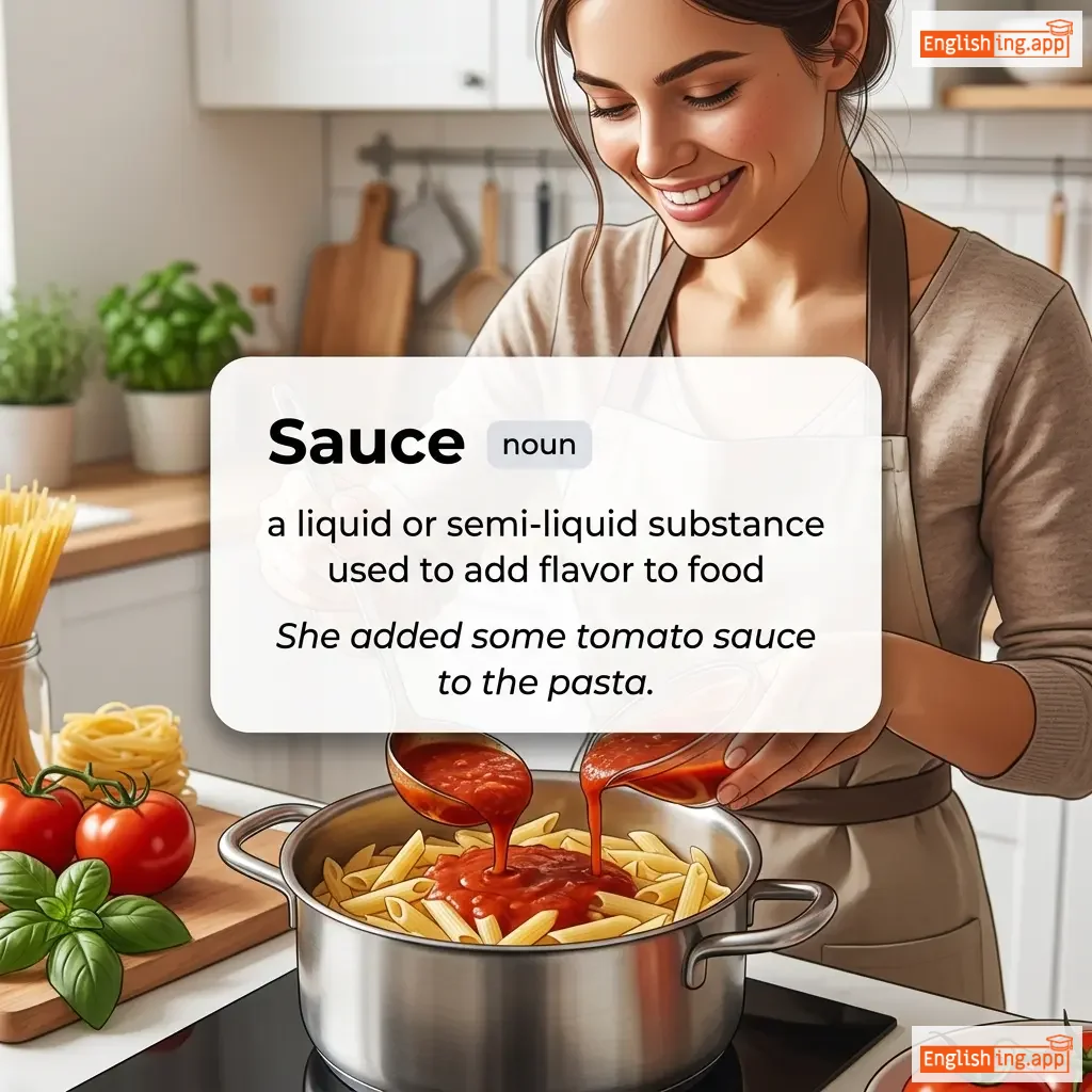 Sauce definition card — visual illustration of the meaning
