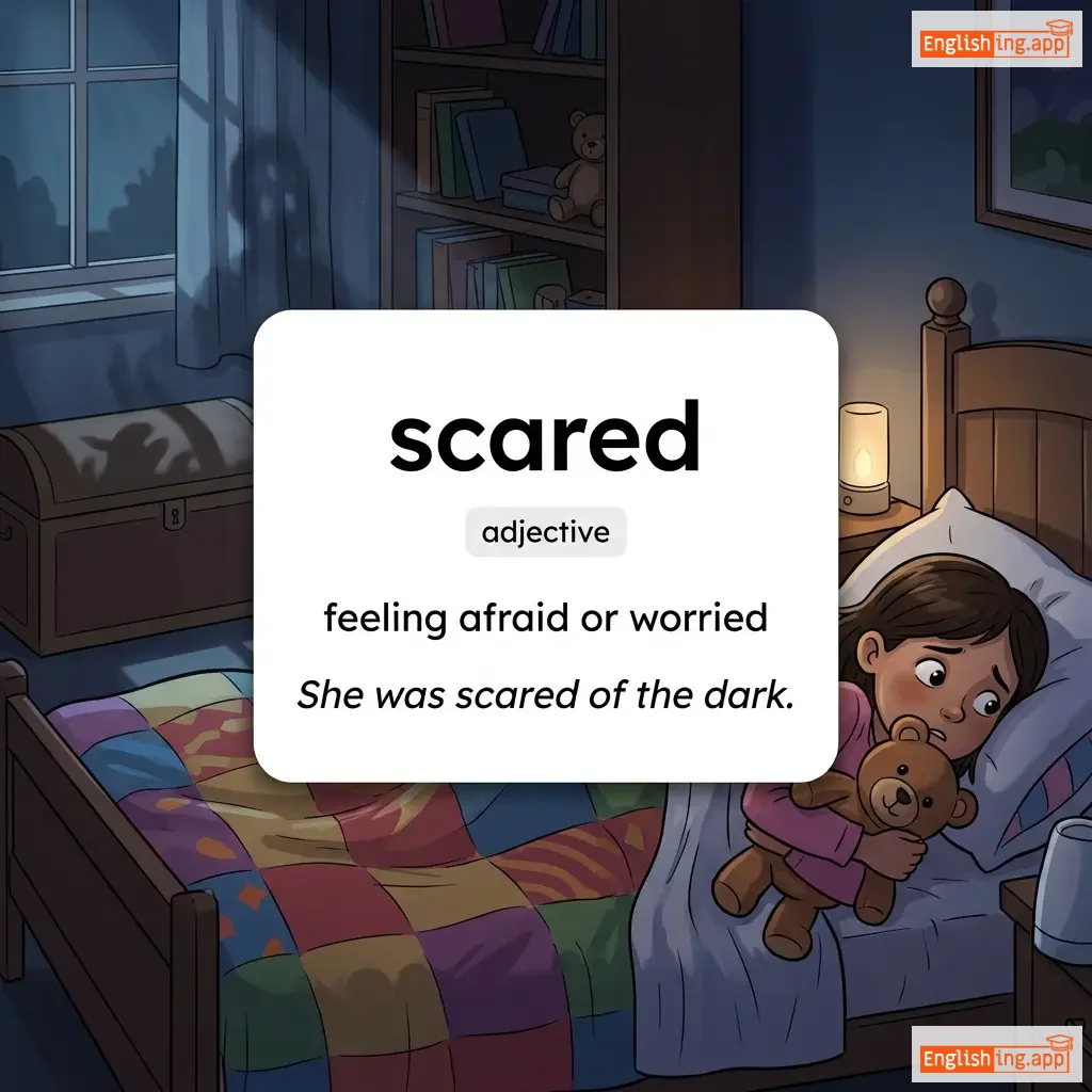 scared definition card — visual illustration of the meaning