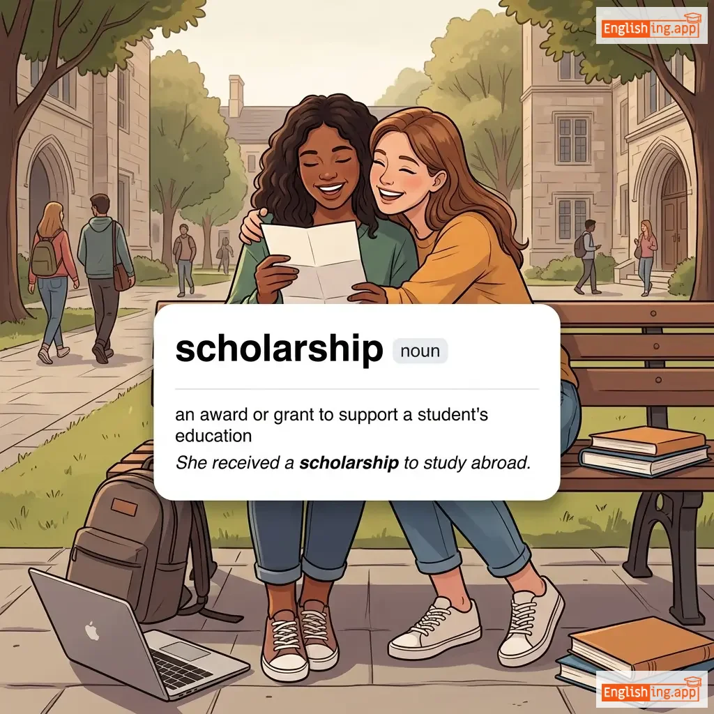 scholarship definition card — visual illustration of the meaning