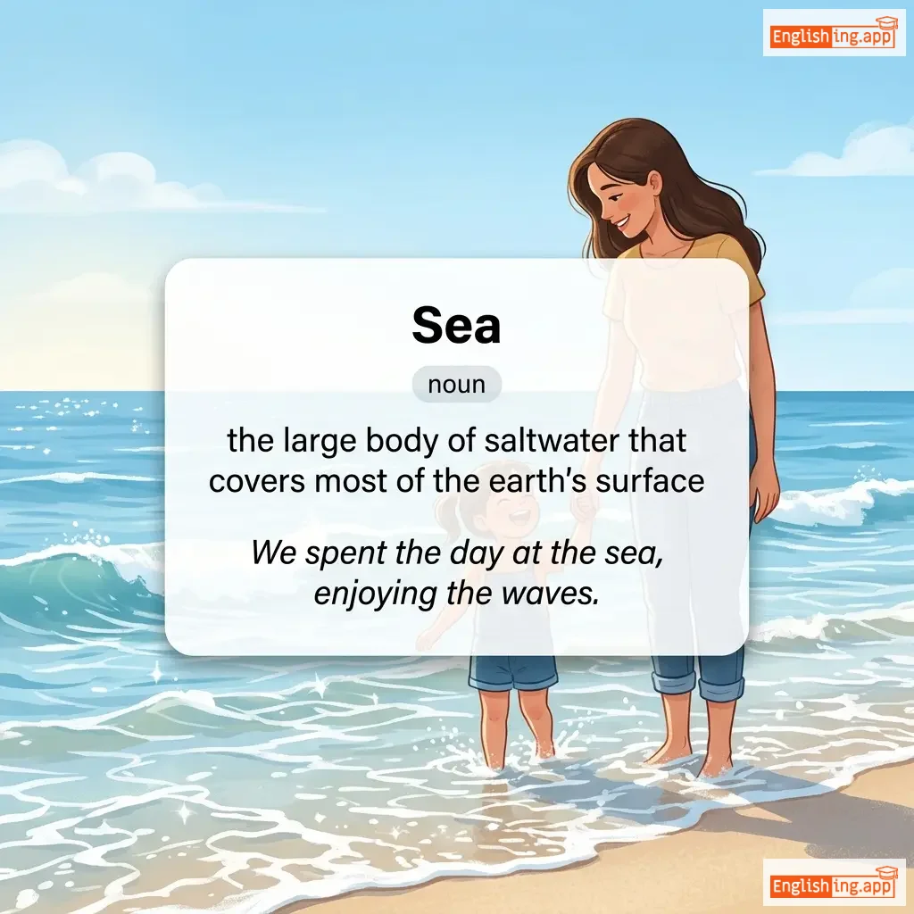 Sea definition card — visual illustration of the meaning