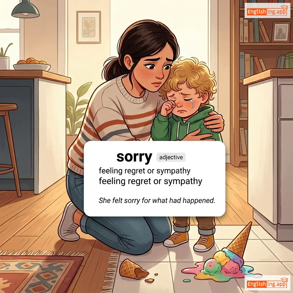 sorry definition card — visual illustration of the meaning